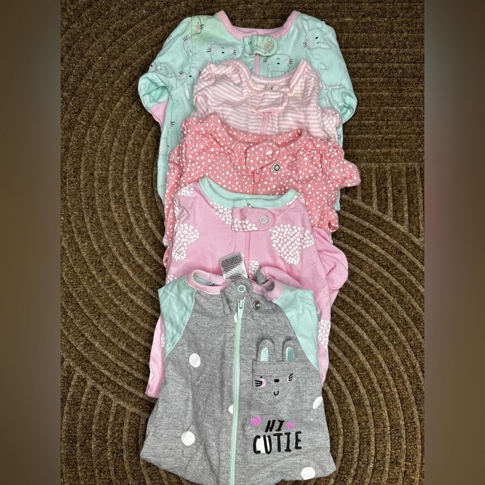 Bundle Cozy NB Cotton Gerber Carters Newborn Onesie in Pink Gray Teal Combos (5)